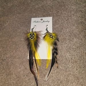 Feather earrings.